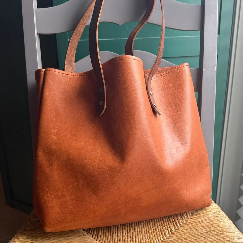 Anthropologie Leather Tote in Cognac Brown - Picture 1 of 13